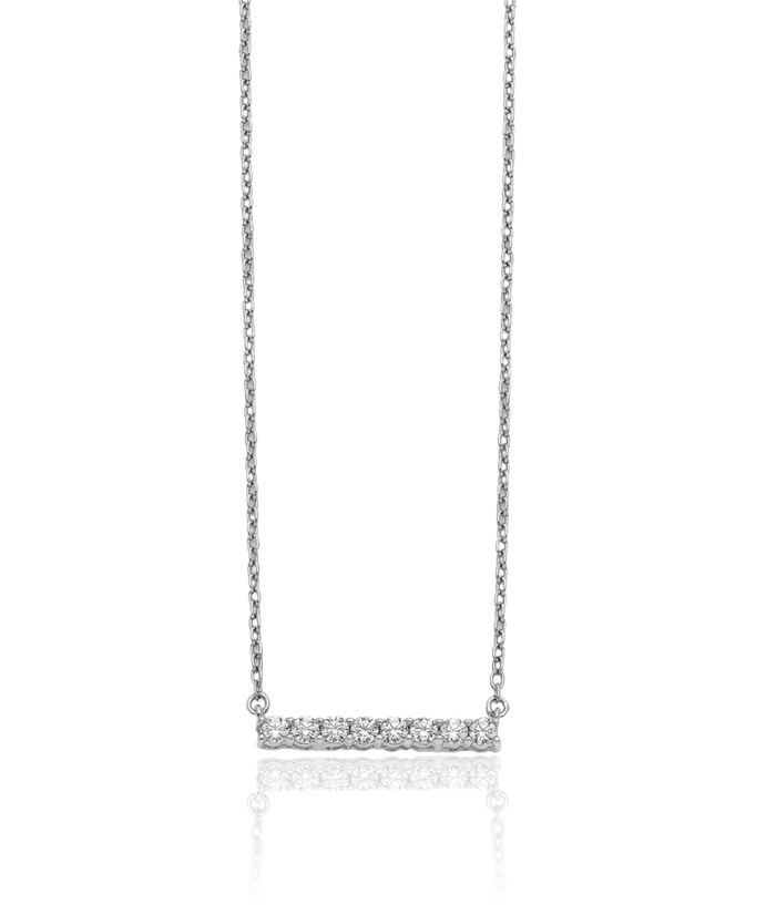 10K Solid White Gold Diamond Bar Necklace Chain