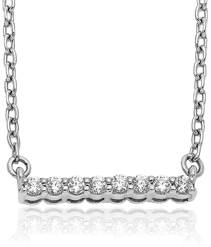 10K Solid White Gold Diamond Bar Necklace Chain