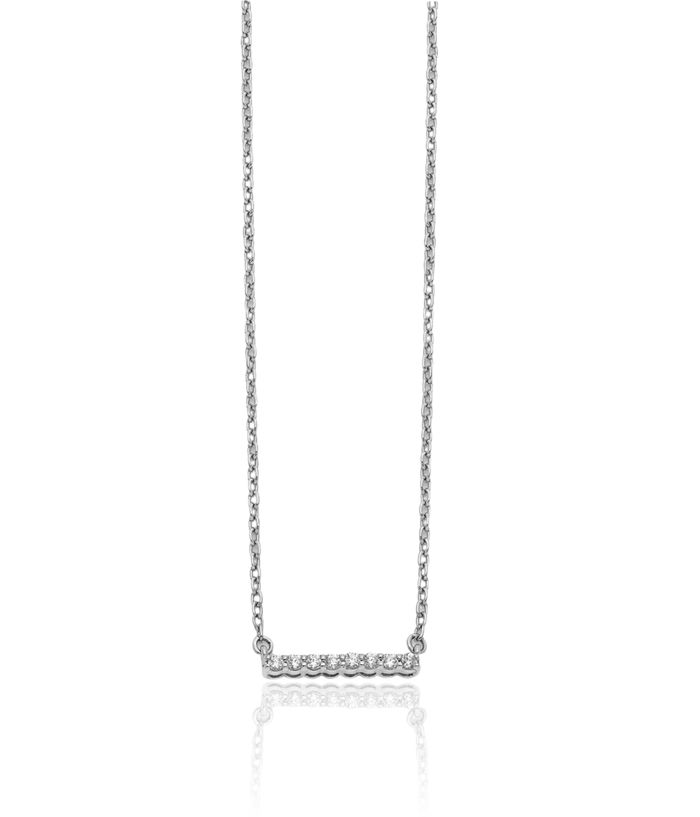 10K Solid White Gold Diamond Bar Necklace Chain