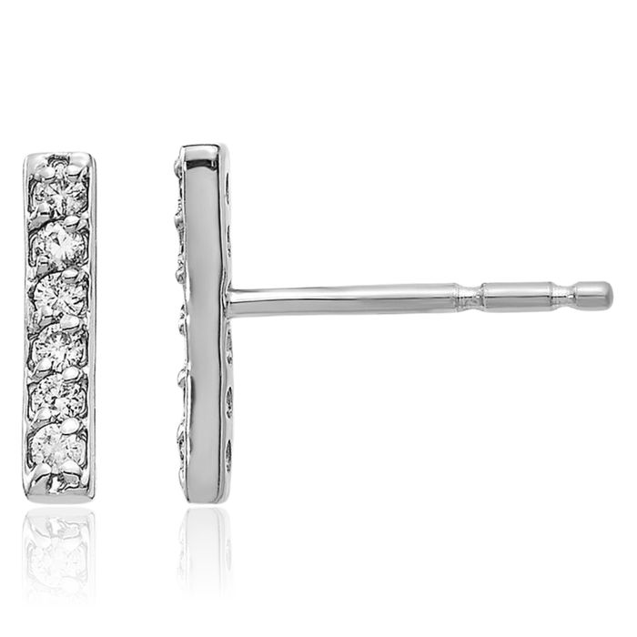 10K Solid White Gold Diamond Bar Drop Dangle Line Stud Earrings