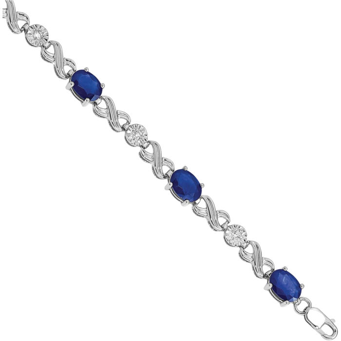 10K Solid White Gold Diamond Blue Sapphire Infinity Twisted Love Knot Symbol Chain Bracelet