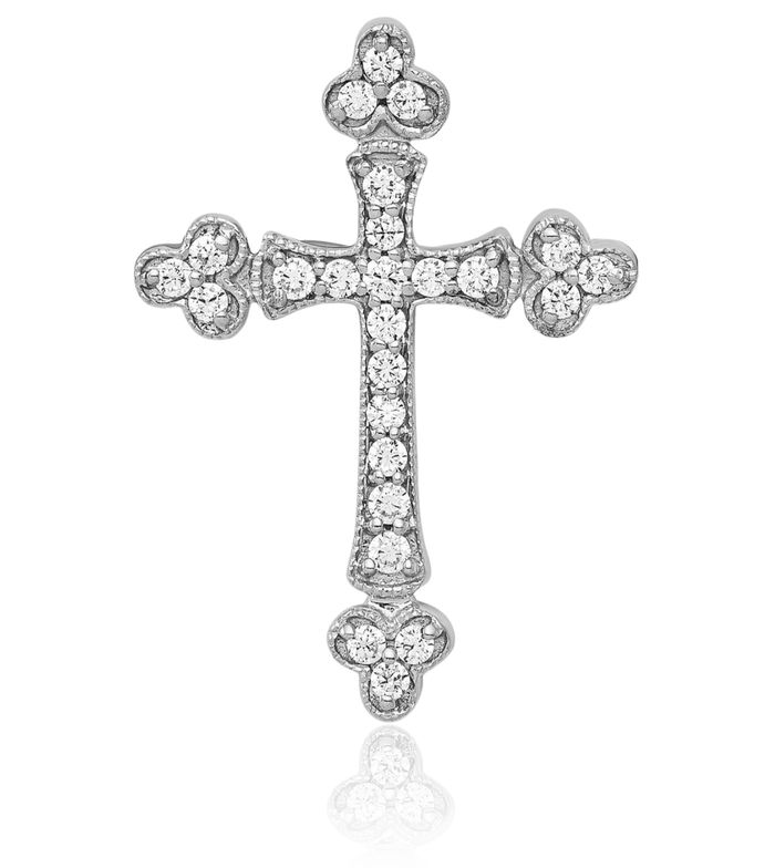 10K Solid White Gold Diamond Budded Holy Cross Floating Chain Slide Pendant Necklace Religious Jesus Christ Christian Charm