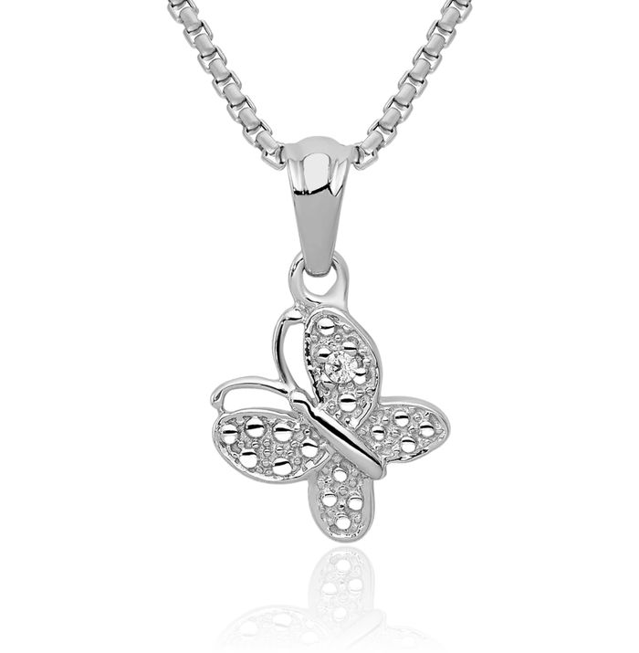 10K Solid White Gold Diamond Butterfly Wings Necklace Chain Pendant Charm