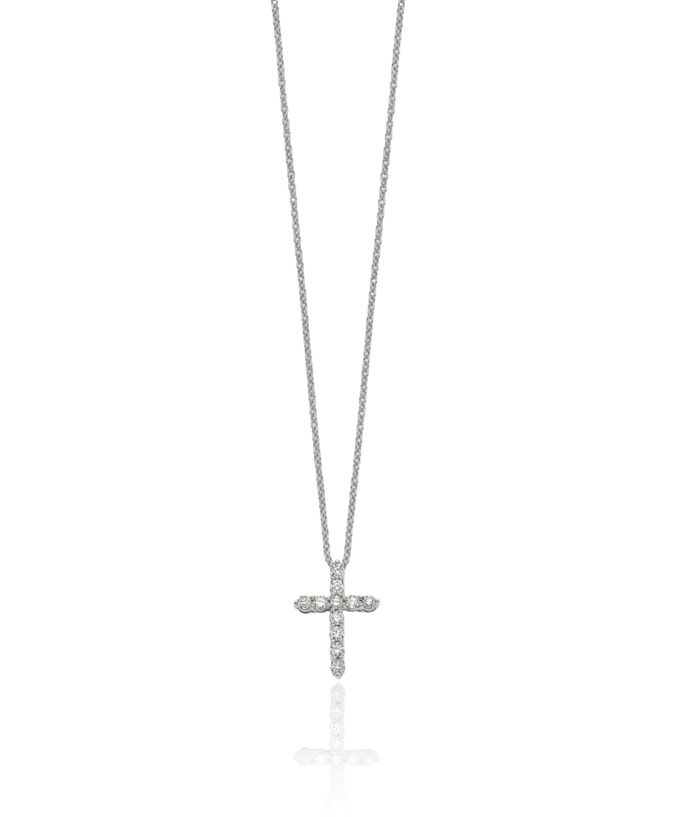 10K Solid White Gold Diamond Holy Cross Necklace Chain