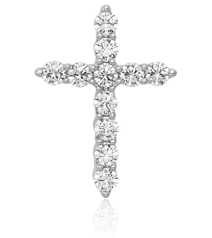 10K Solid White Gold Diamond Holy Cross Floating Chain Slide Pendant Necklace Religious Jesus Christ Charm