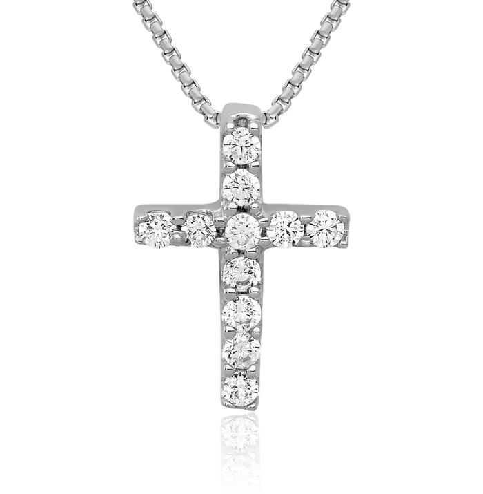 10K Solid White Gold Diamond Latin Mexican Holy Cross Floating Chain Slide Pendant Necklace Religious Jesus Christ Christian Charm