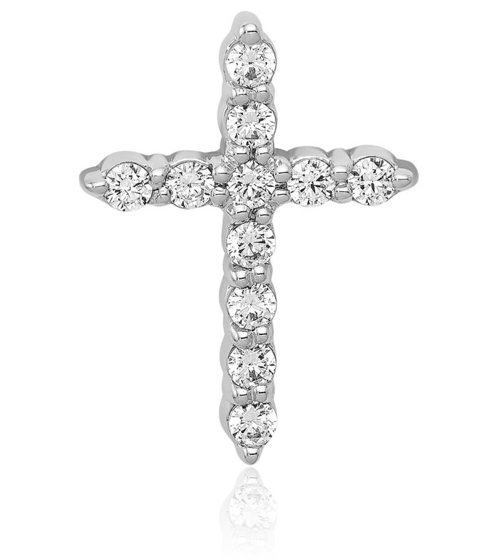 10K Solid White Gold Diamond Holy Cross Floating Chain Slide Pendant Necklace Religious Jesus Christ Charm