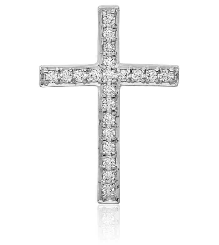 10K Solid White Gold Diamond Holy Cross Floating Chain Slide Pendant Necklace Religious Jesus Christ Charm