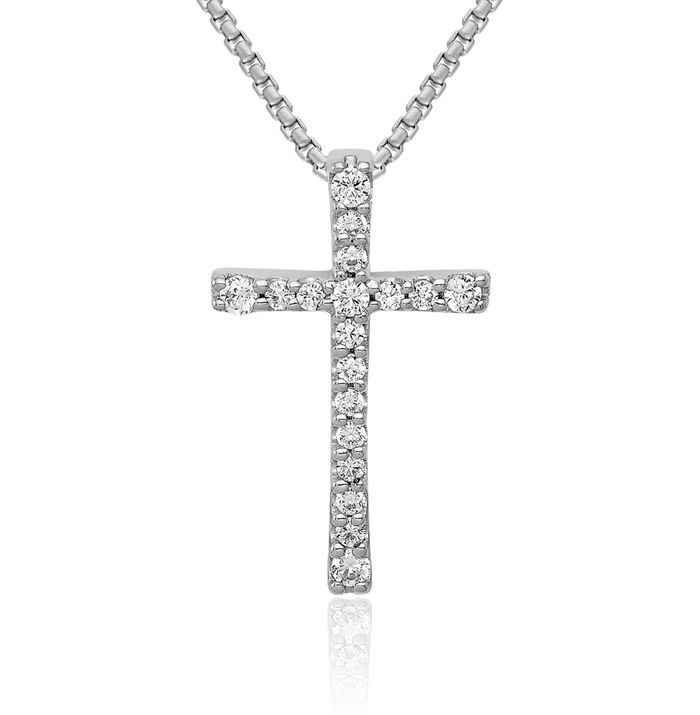 10K Solid White Gold Diamond Latin Mexican Holy Cross Floating Chain Slide Pendant Necklace Religious Jesus Christ Christian Charm