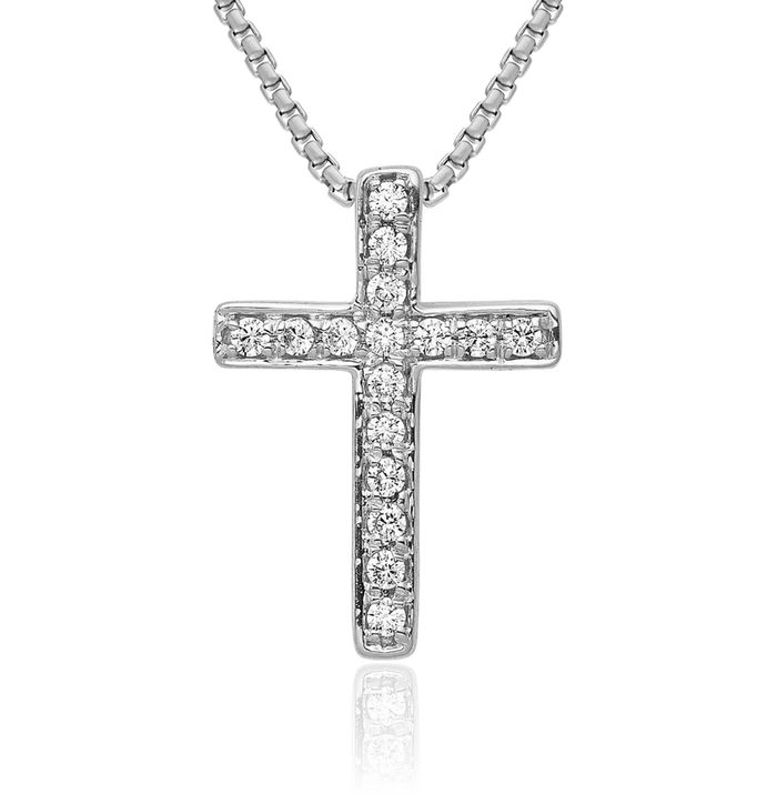 10K Solid White Gold Diamond Latin Mexican Holy Cross Floating Chain Slide Pendant Necklace Religious Jesus Christ Christian Charm