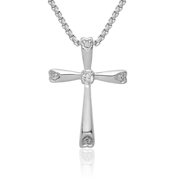 10K Solid White Gold Diamond Holy Cross Floating Chain Slide Pendant Necklace Religious Jesus Christ Charm