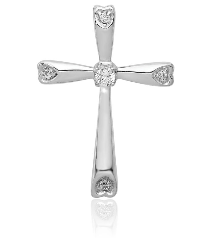 10K Solid White Gold Diamond Holy Cross Floating Chain Slide Pendant Necklace Religious Jesus Christ Charm