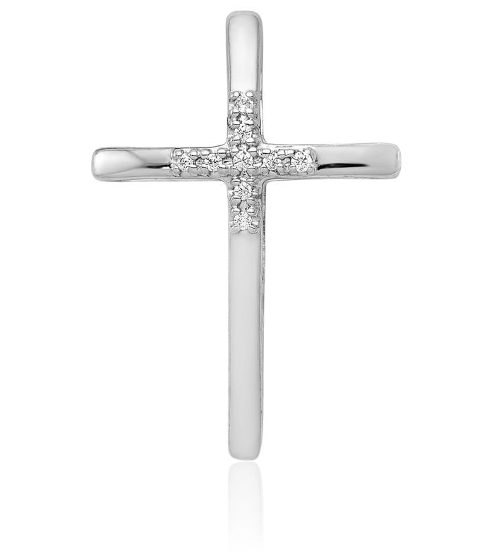 10K Solid White Gold Diamond Holy Cross Floating Chain Slide Pendant Necklace Religious Jesus Christ Charm