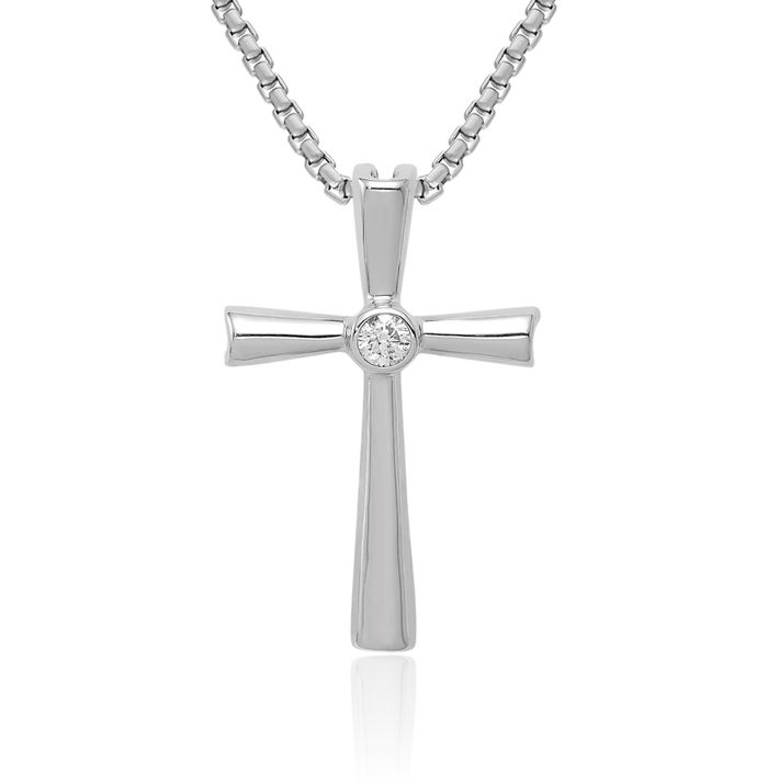 10K Solid White Gold Diamond Holy Cross Floating Chain Slide Pendant Necklace Religious Jesus Christ Charm