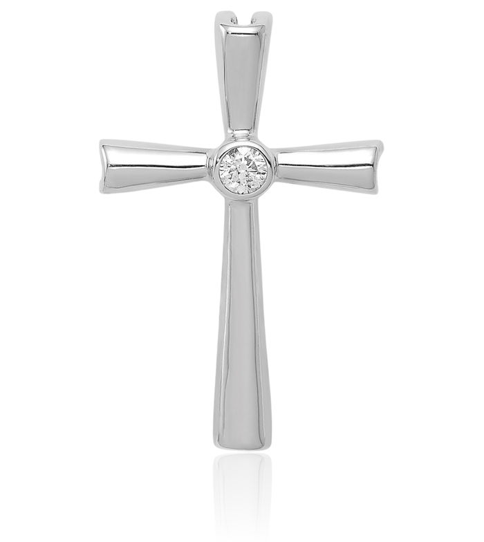 10K Solid White Gold Diamond Holy Cross Floating Chain Slide Pendant Necklace Religious Jesus Christ Charm