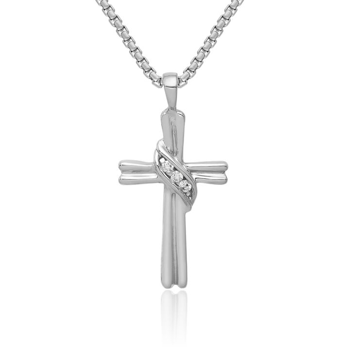 10K Solid White Gold Diamond Holy Cross Necklace Religious Chain Pendant Jesus Christ Charm