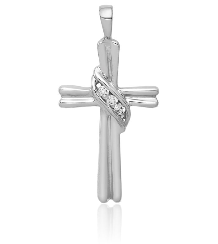 10K Solid White Gold Diamond Holy Cross Necklace Religious Chain Pendant Jesus Christ Charm