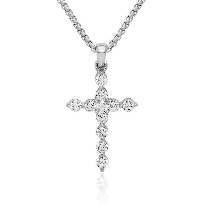 10K Solid White Gold Diamond Holy Cross Necklace Religious Chain Pendant Jesus Christ Charm