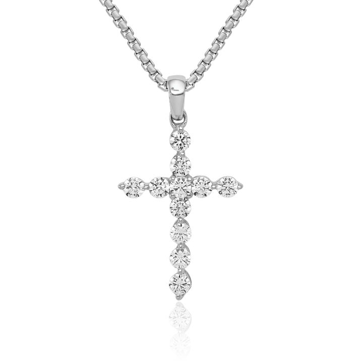 10K Solid White Gold Diamond Holy Cross Necklace Religious Chain Pendant Jesus Christ Charm