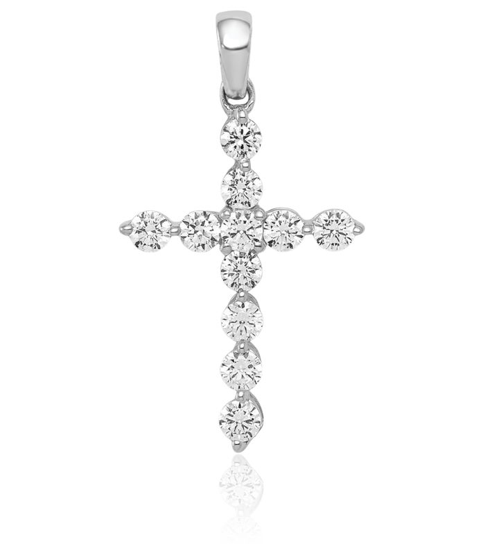 10K Solid White Gold Diamond Holy Cross Necklace Religious Chain Pendant Jesus Christ Charm