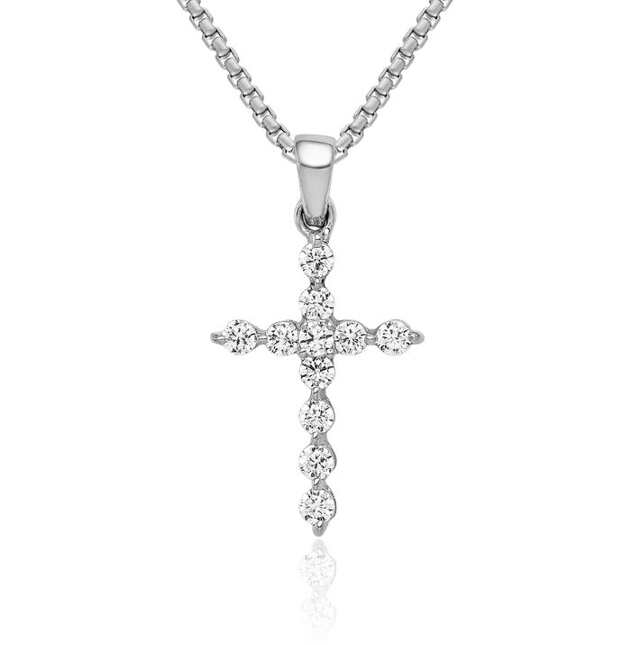 10K Solid White Gold Diamond Holy Cross Necklace Religious Chain Pendant Jesus Christ Charm