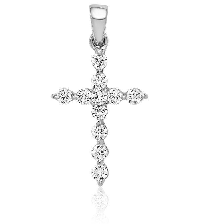 10K Solid White Gold Diamond Holy Cross Necklace Religious Chain Pendant Jesus Christ Charm