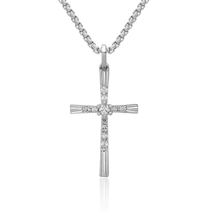 10K Solid White Gold Diamond Holy Cross Necklace Religious Chain Pendant Jesus Christ Charm