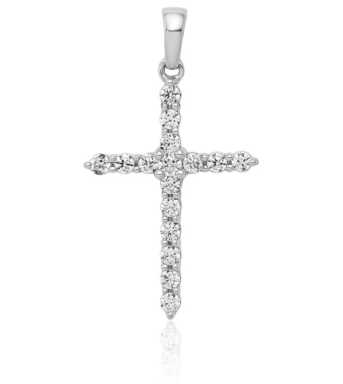 10K Solid White Gold Diamond Holy Cross Necklace Religious Chain Pendant Jesus Christ Charm