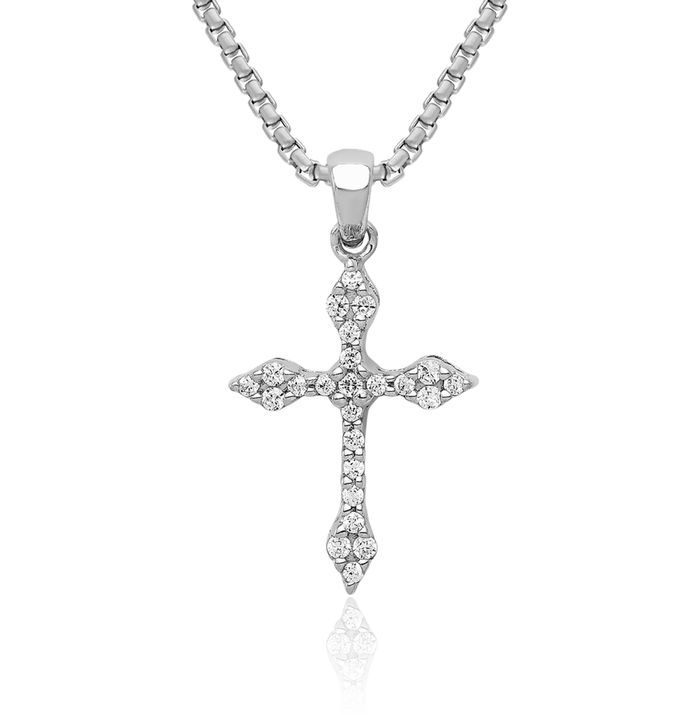 10K Solid White Gold Diamond Holy Cross Necklace Religious Chain Pendant Jesus Christ Charm