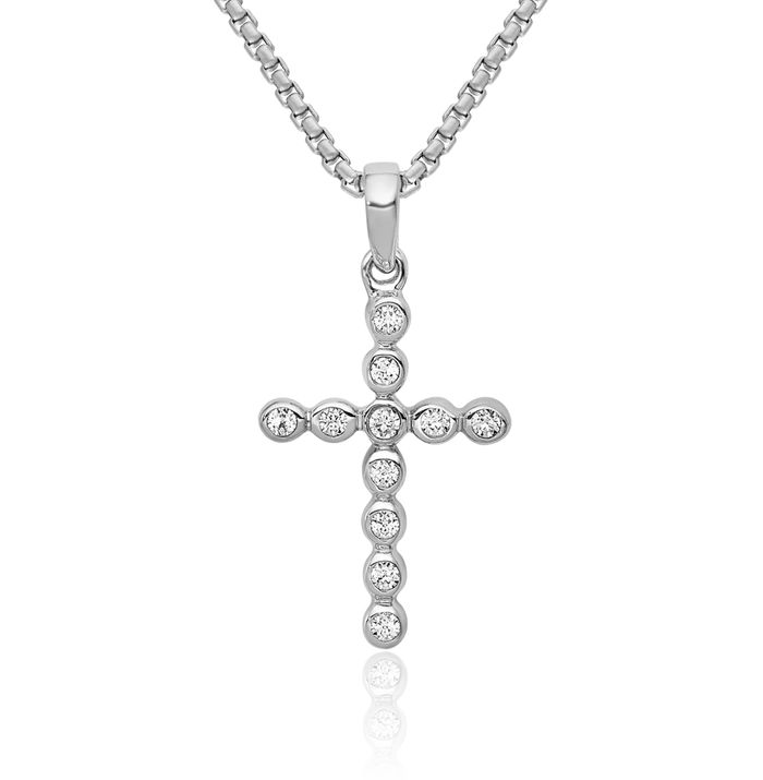 10K Solid White Gold Diamond Holy Cross Necklace Religious Chain Pendant Jesus Christ Charm