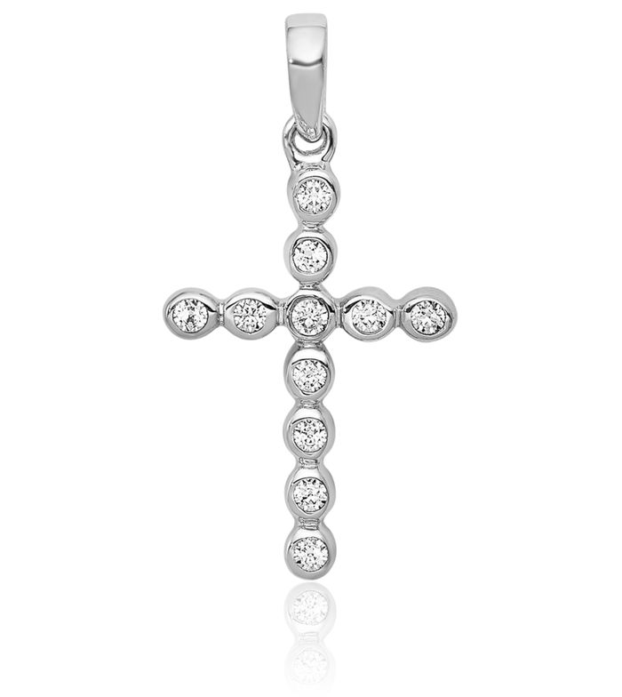 10K Solid White Gold Diamond Holy Cross Necklace Religious Chain Pendant Jesus Christ Charm