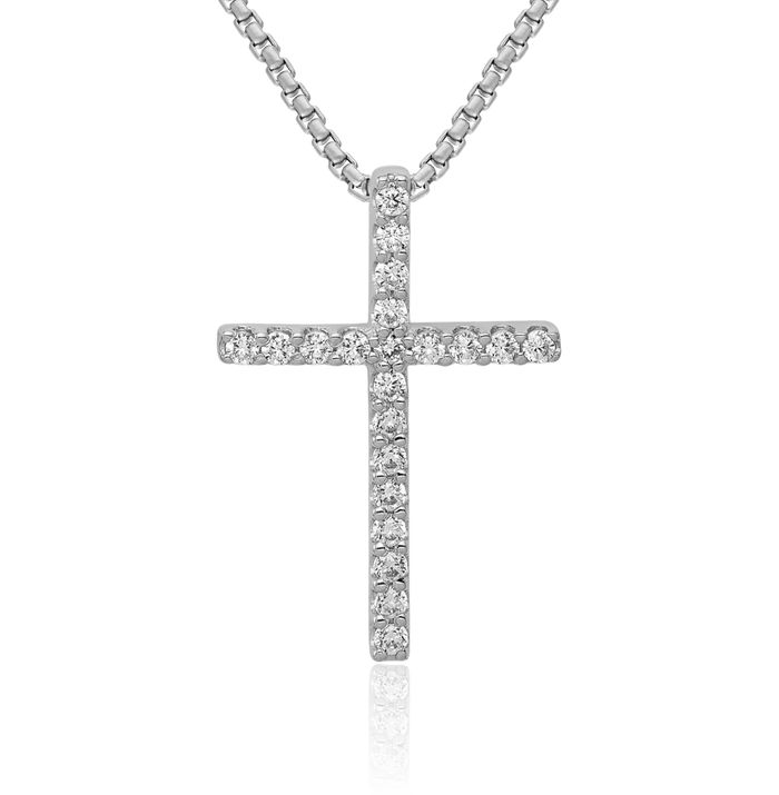 10K Solid White Gold Diamond Holy Cross Necklace Religious Chain Pendant Jesus Christ Charm