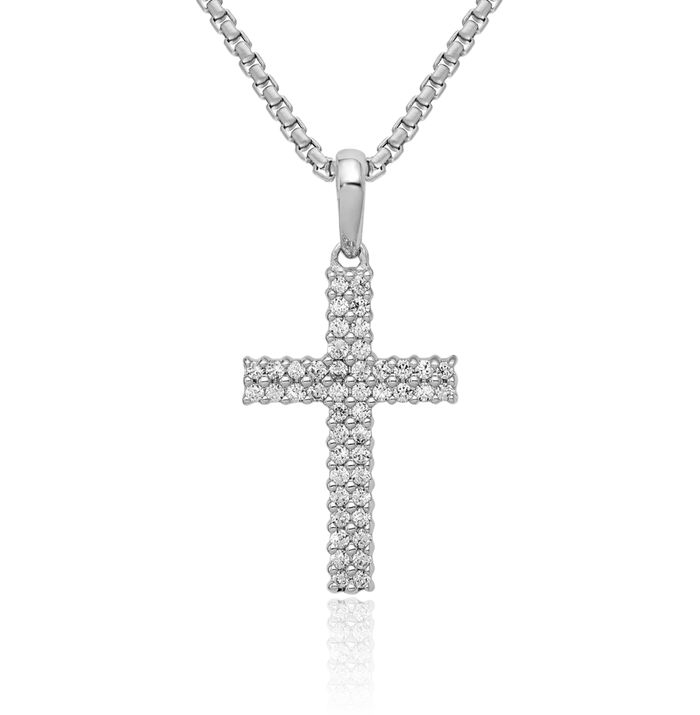 10K Solid White Gold Diamond Holy Cross Necklace Religious Chain Pendant Jesus Christ Charm