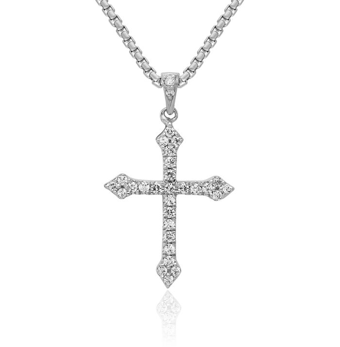 10K Solid White Gold Diamond Holy Cross Necklace Religious Chain Pendant Jesus Christ Charm