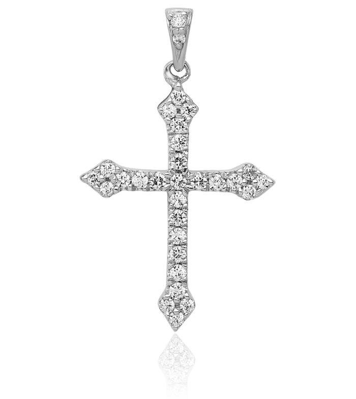 10K Solid White Gold Diamond Holy Cross Necklace Religious Chain Pendant Jesus Christ Charm