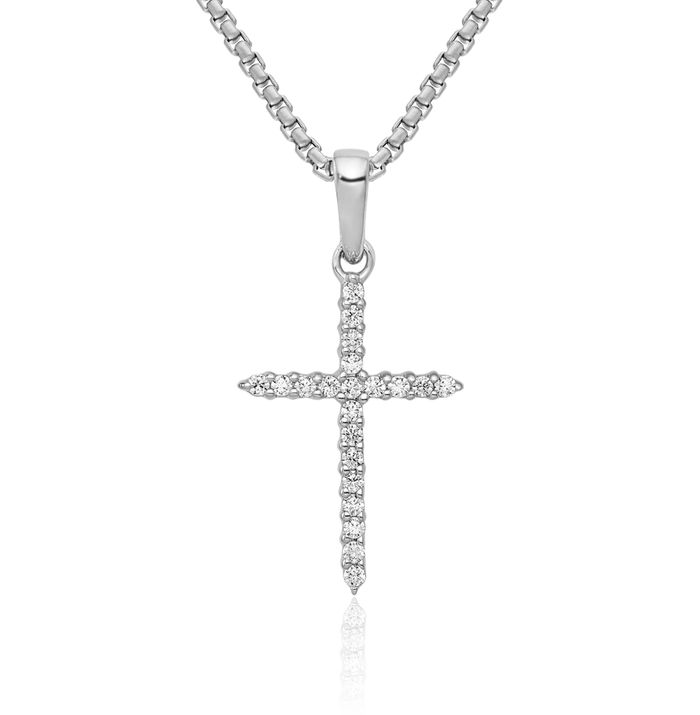 10K Solid White Gold Diamond Holy Cross Necklace Religious Chain Pendant Jesus Christ Charm