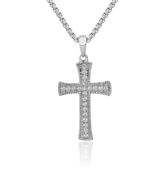 10K Solid White Gold Diamond Holy Cross Necklace Religious Chain Pendant Jesus Christ Charm