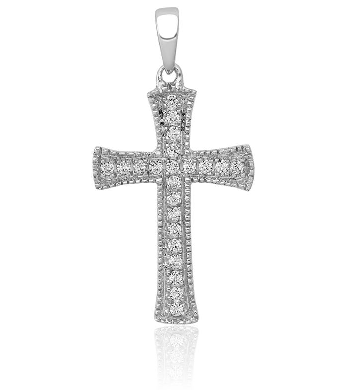 10K Solid White Gold Diamond Holy Cross Necklace Religious Chain Pendant Jesus Christ Charm