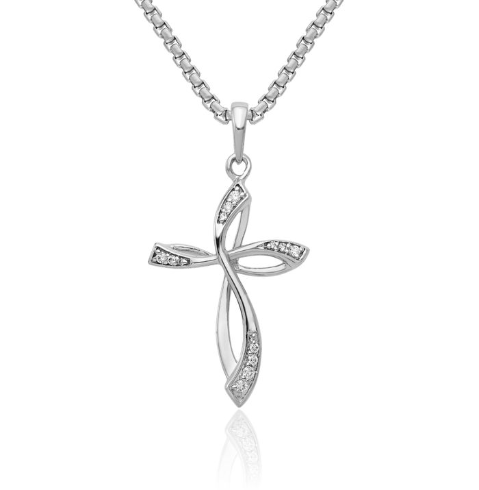 10K Solid White Gold Diamond Holy Cross Necklace Religious Chain Pendant Jesus Christ Charm