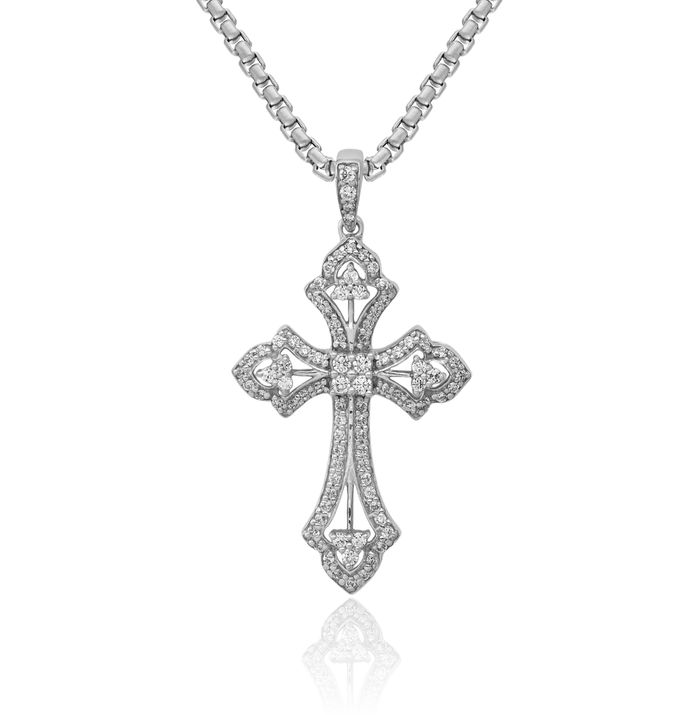 10K Solid White Gold Diamond Holy Cross Necklace Religious Chain Pendant Jesus Christ Charm