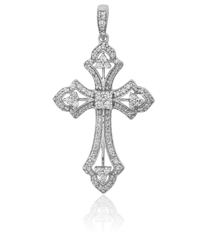 10K Solid White Gold Diamond Holy Cross Necklace Religious Chain Pendant Jesus Christ Charm