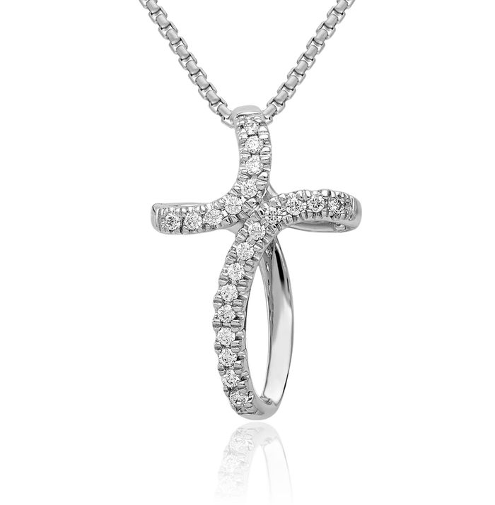 10K Solid White Gold Diamond Holy Cross Necklace Religious Chain Pendant Jesus Christ Charm