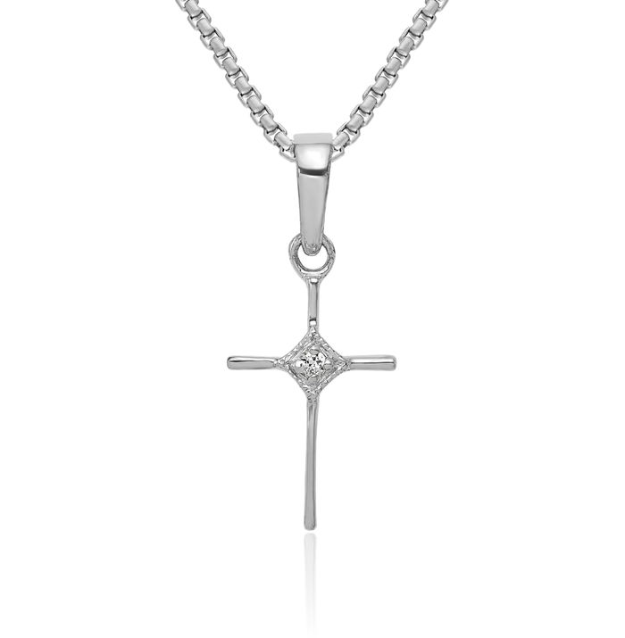 10K Solid White Gold Diamond Holy Cross Necklace Religious Chain Pendant Jesus Christ Charm