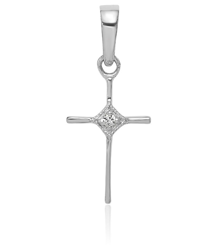 10K Solid White Gold Diamond Holy Cross Necklace Religious Chain Pendant Jesus Christ Charm