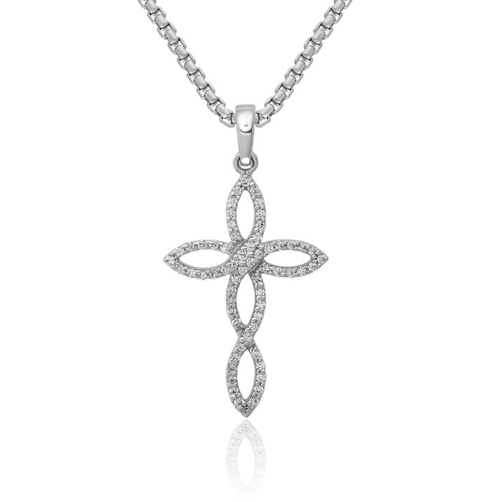 10K Solid White Gold Diamond Holy Cross Necklace Religious Chain Pendant Jesus Christ Charm