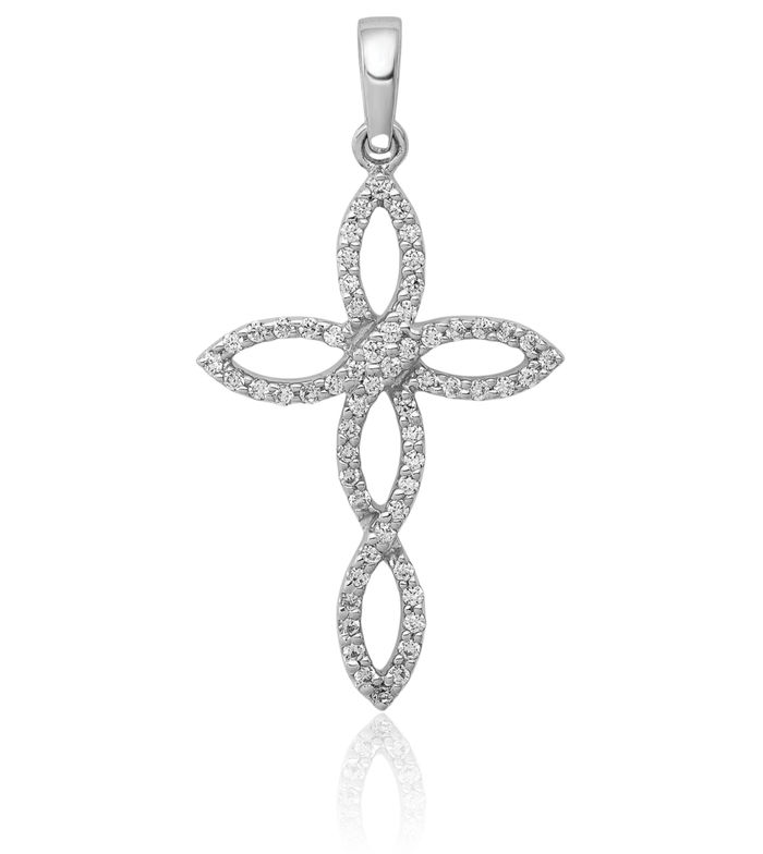 10K Solid White Gold Diamond Holy Cross Necklace Religious Chain Pendant Jesus Christ Charm