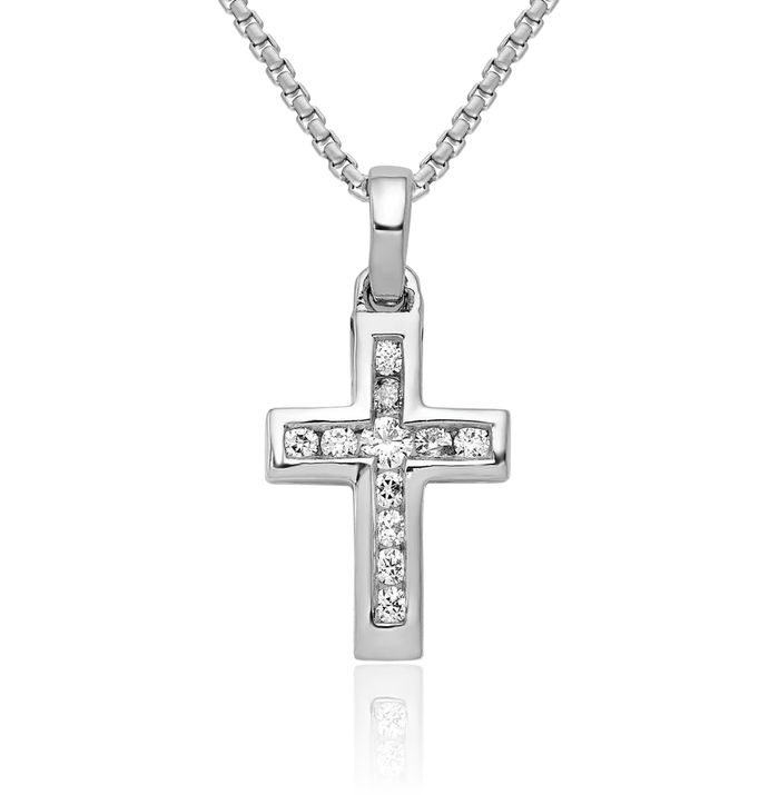 10K Solid White Gold Diamond Latin Mexican Holy Cross Necklace Religious Chain Pendant Jesus Christ Christian Charm