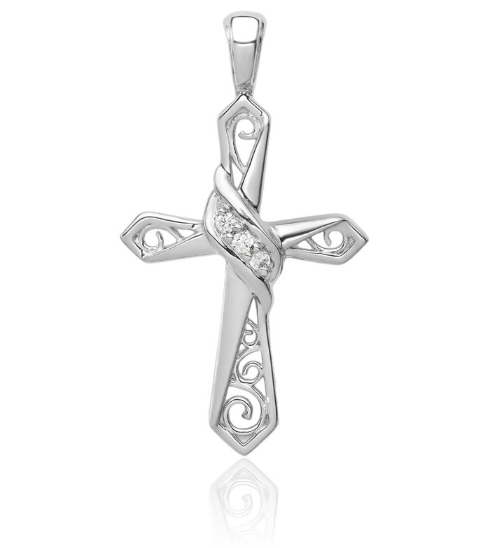 10K Solid White Gold Diamond Holy Cross Necklace Religious Chain Pendant Jesus Christ Charm