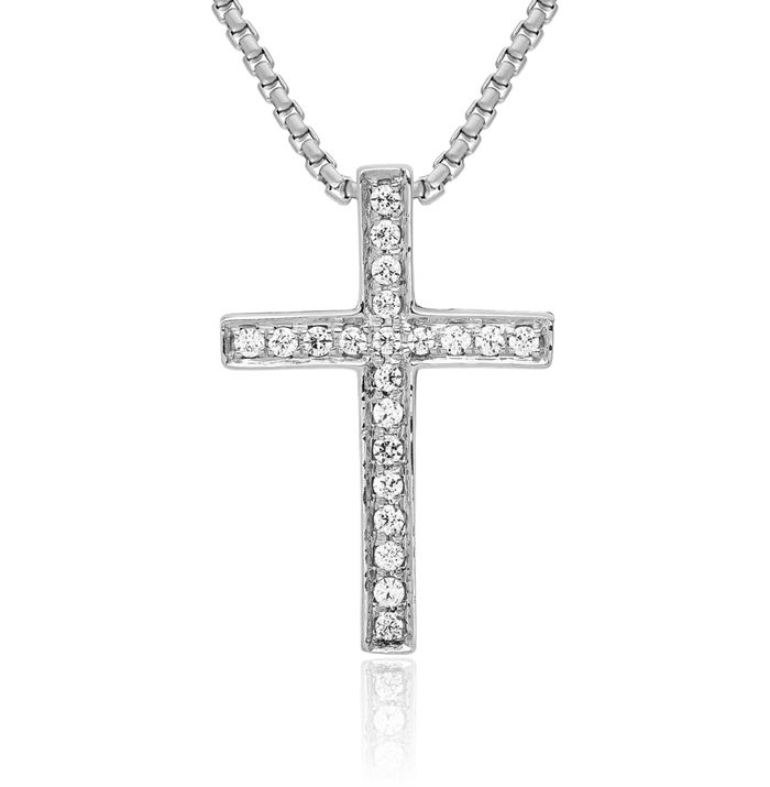 10K Solid White Gold Diamond Holy Cross Slide Necklace Religious Chain Pendant Jesus Christ Charm