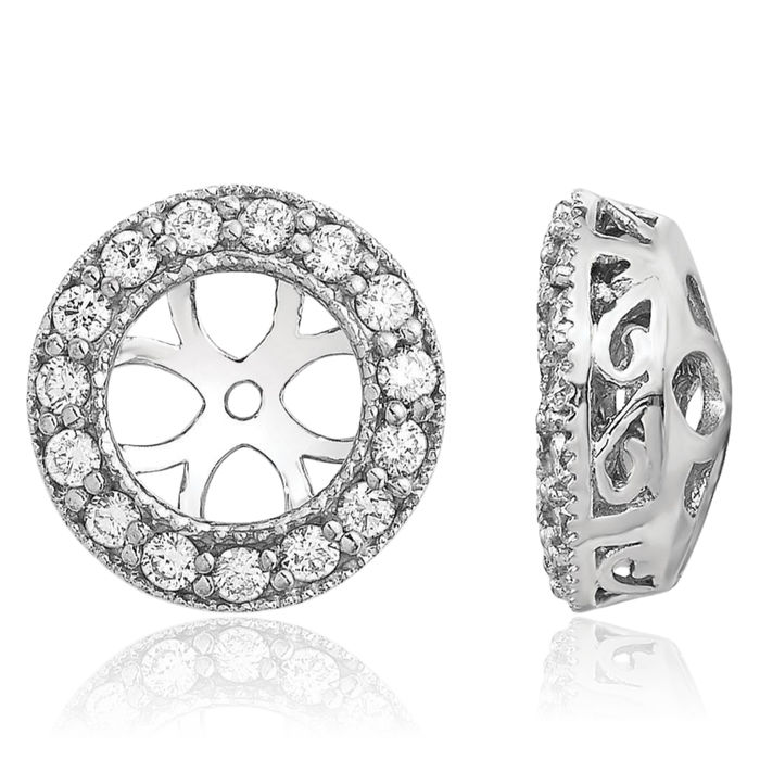 10K Solid White Gold Diamond Earring Jackets for Studs